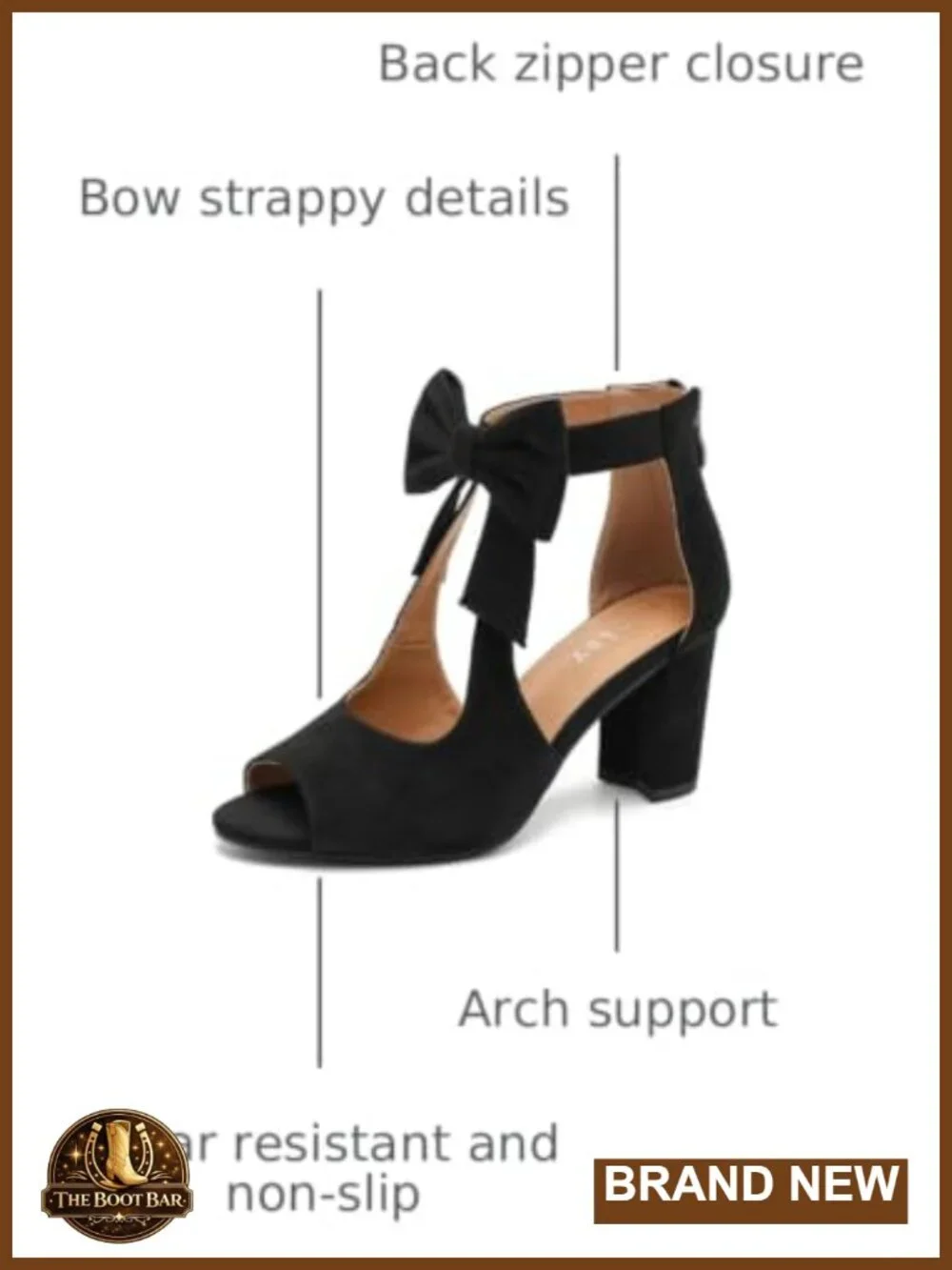 Women's Bows Strappy Sandals Open Toe Chunky High Heels Ankle Strap Back Zip